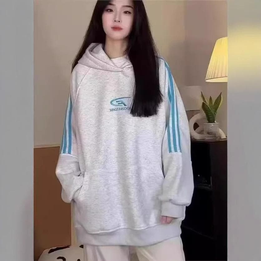 Letter Embroidered Hooded Sweatshirt for Men and Women Autumn and Winter New Plush Loose Street Hoodie Couple 2XL