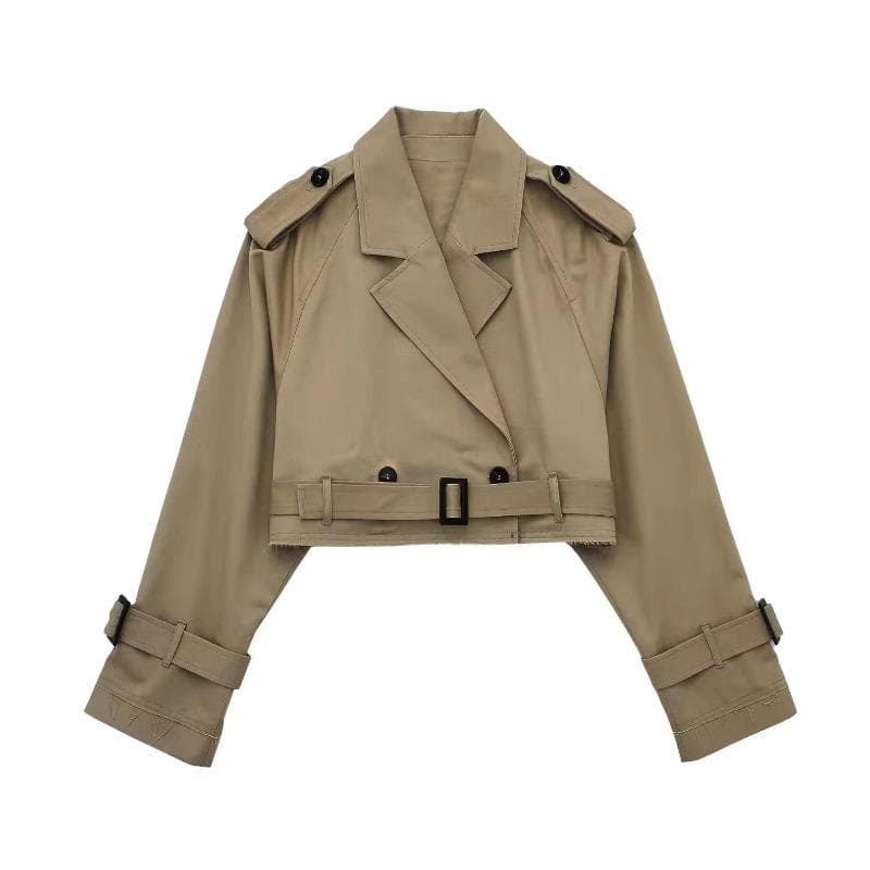 Spring and Autumn New Women's Clothing European and American Style with Belt Long-sleeved Short Casual Trench Coat Women L