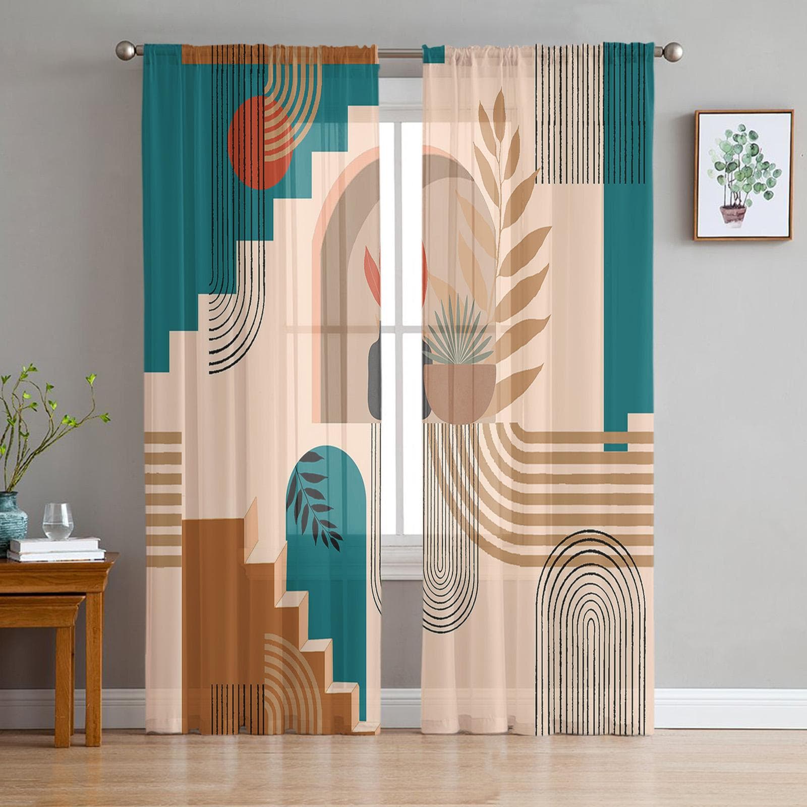 Flowers Foliage Steps Medieval Voile Sheer Curtains Living Room Window Chiffon Tulle Curtain Kitchen Bedroom Drapes Home Decor 135W x 114H(cm)