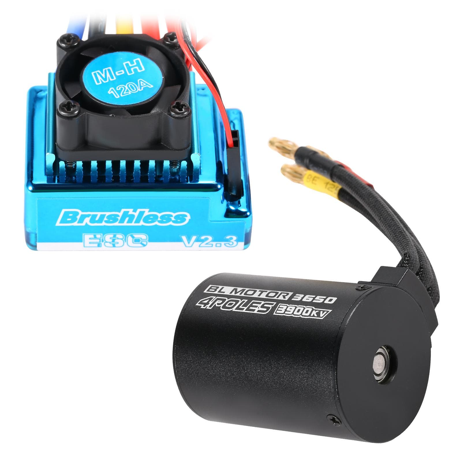 3650 4300KV Waterproof Brushless Motor with 120A Brushless ESC with 5.8V/3A BEC Set for 1/10 RC Car black