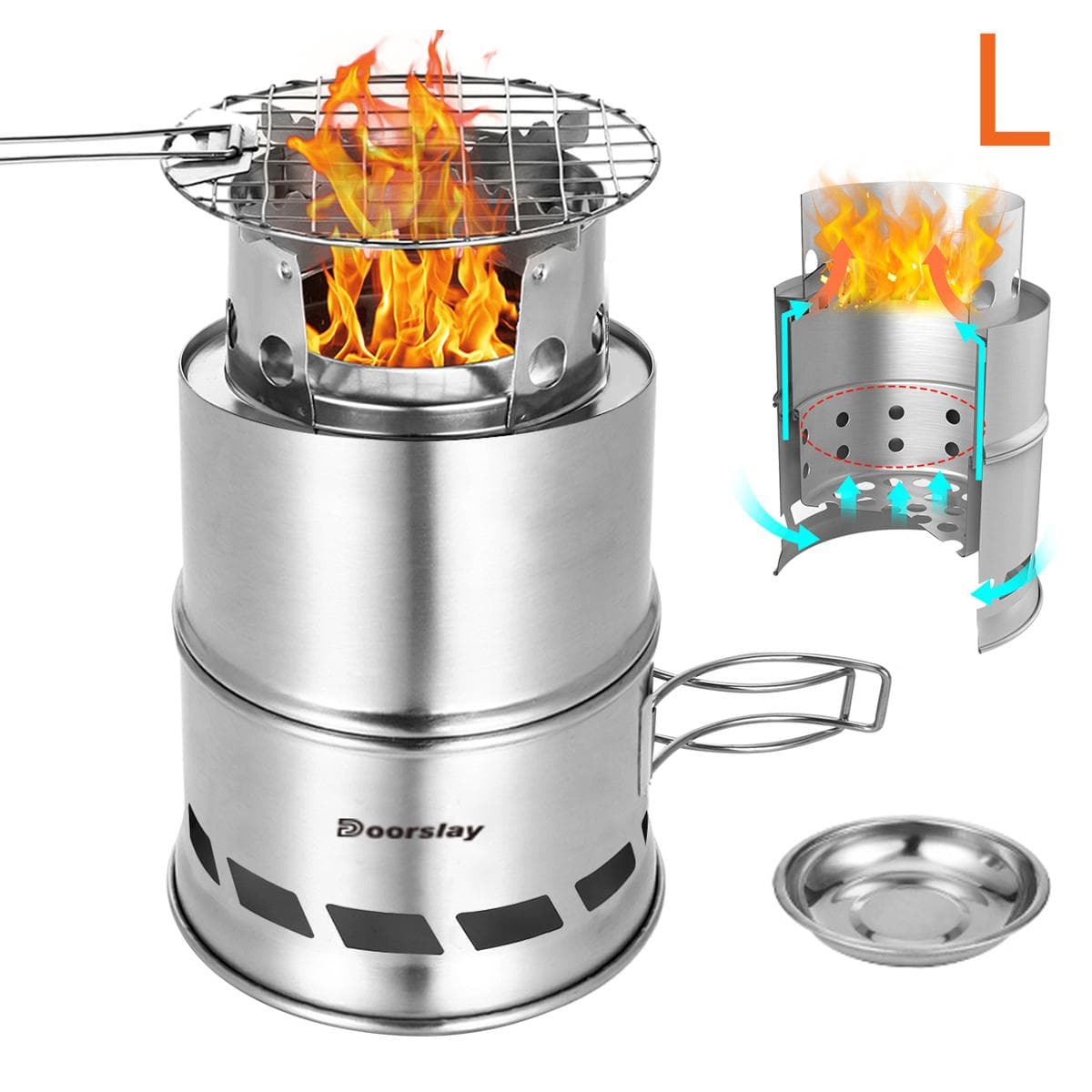 Upgrade Camping Stove & Backpacking Stove with Wood Ash Plate & Foldable Handle , Portable Folding