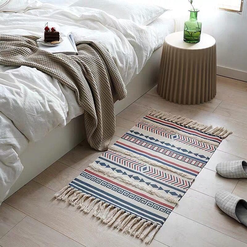 Nordic Tassel Knit Rug Ethnic Carpet Small Rug 60x90cm Bedroom Kitchen Rugs Living Room Washable Mat Boho Retro Home Decoration 60x90cm 23.6x35.4in