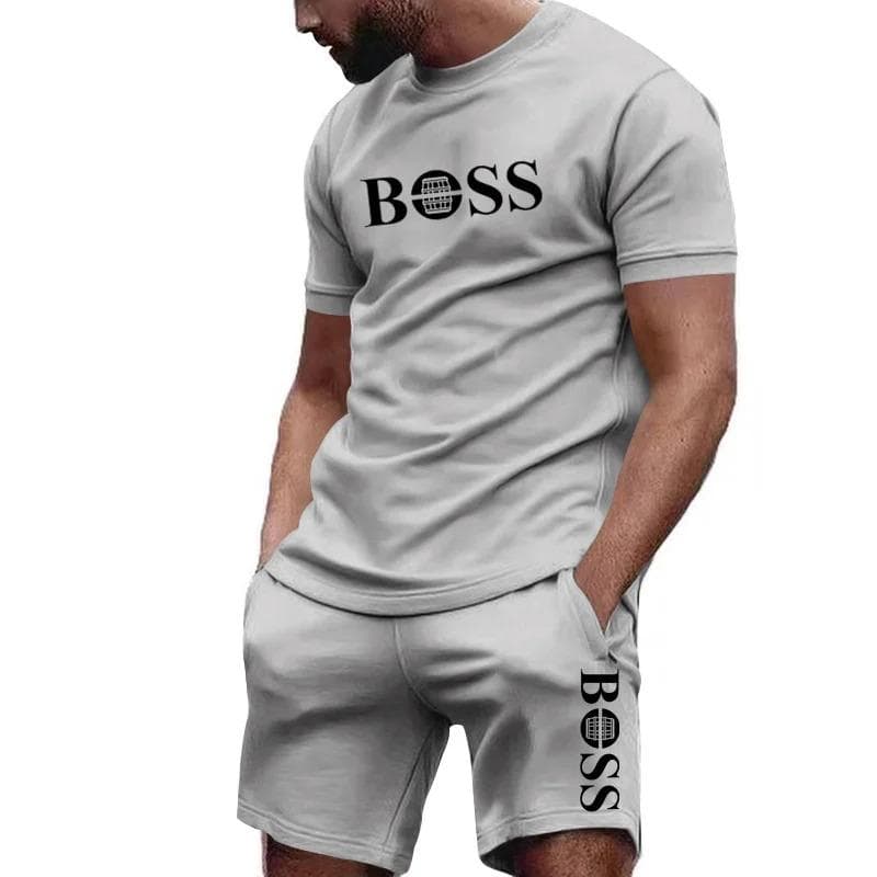 Men's two-piece sportswear, short sleeved T-shirt and pants set, running and fitness sportswear, summer 2025, big discount, 2025 XL