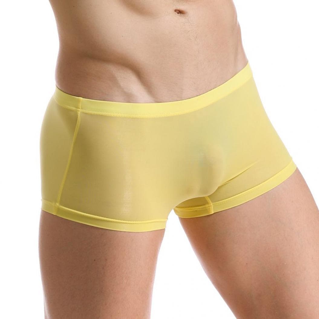 Men's Solid Color Seamless Briefs See-through U Convex Underwear Shorts M yellow
