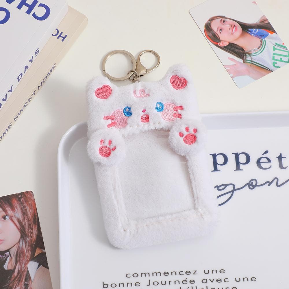 2023 Kawaii Cartoon Photocard Holder Animal Series Soft Plush 3 Inch Kpop Photo Card Holder Bag Pendant School Stationery cat