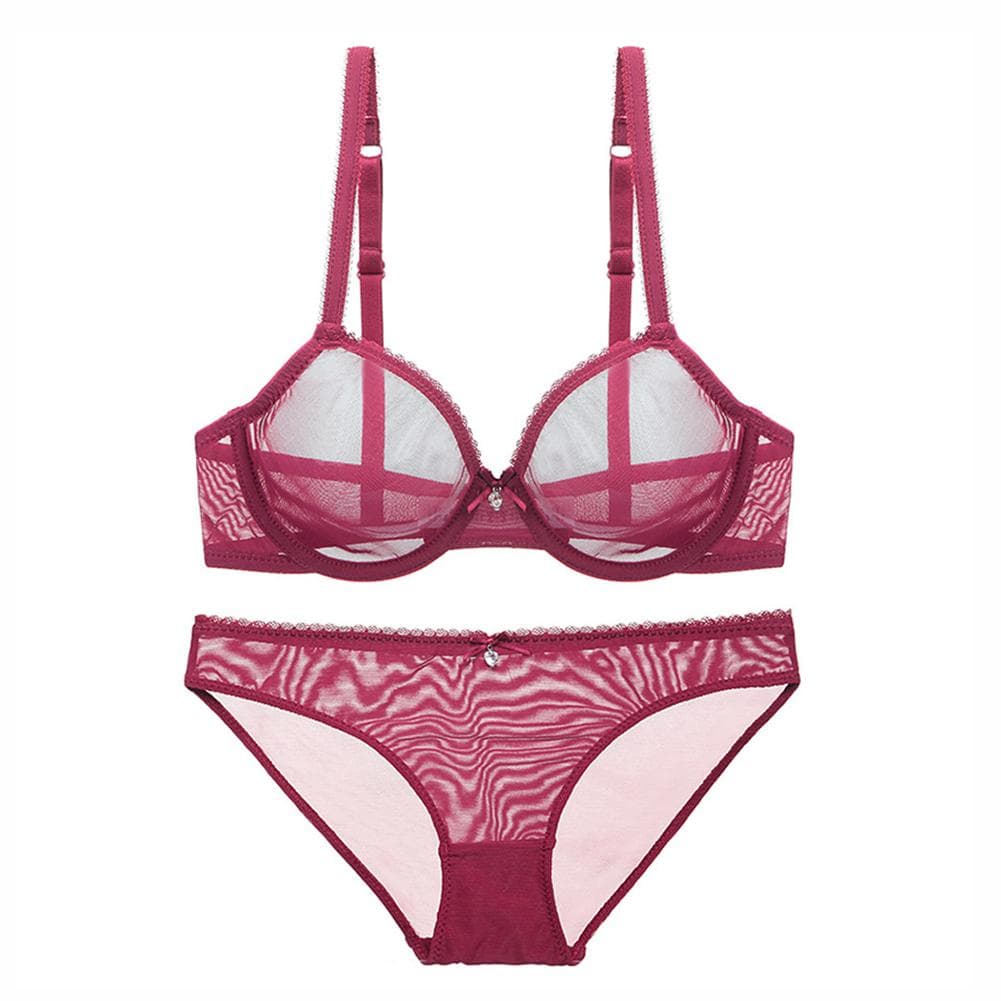 Varsbaby Women See-through Lace Push Up Bra 38E wine red