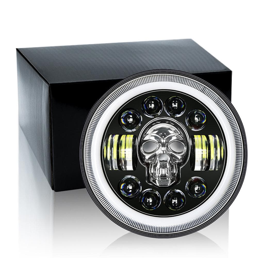 7 Inch Motorcycle Headlight Round RGB Skull Headlamp Angel Eye IP67 Waterproof with Multiple Light black