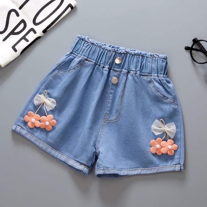 Summer Kids Short Denim Shorts for Girls Fashion Girl Short Princess Jeans Children Pants Girls Shorts Flower Girls Clothing 110cm