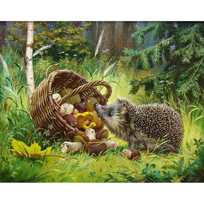 5D Diamond Painting Hedgehog Mushroom Basket DIY Diamond Embroidery Cross Stitch 20X30CM