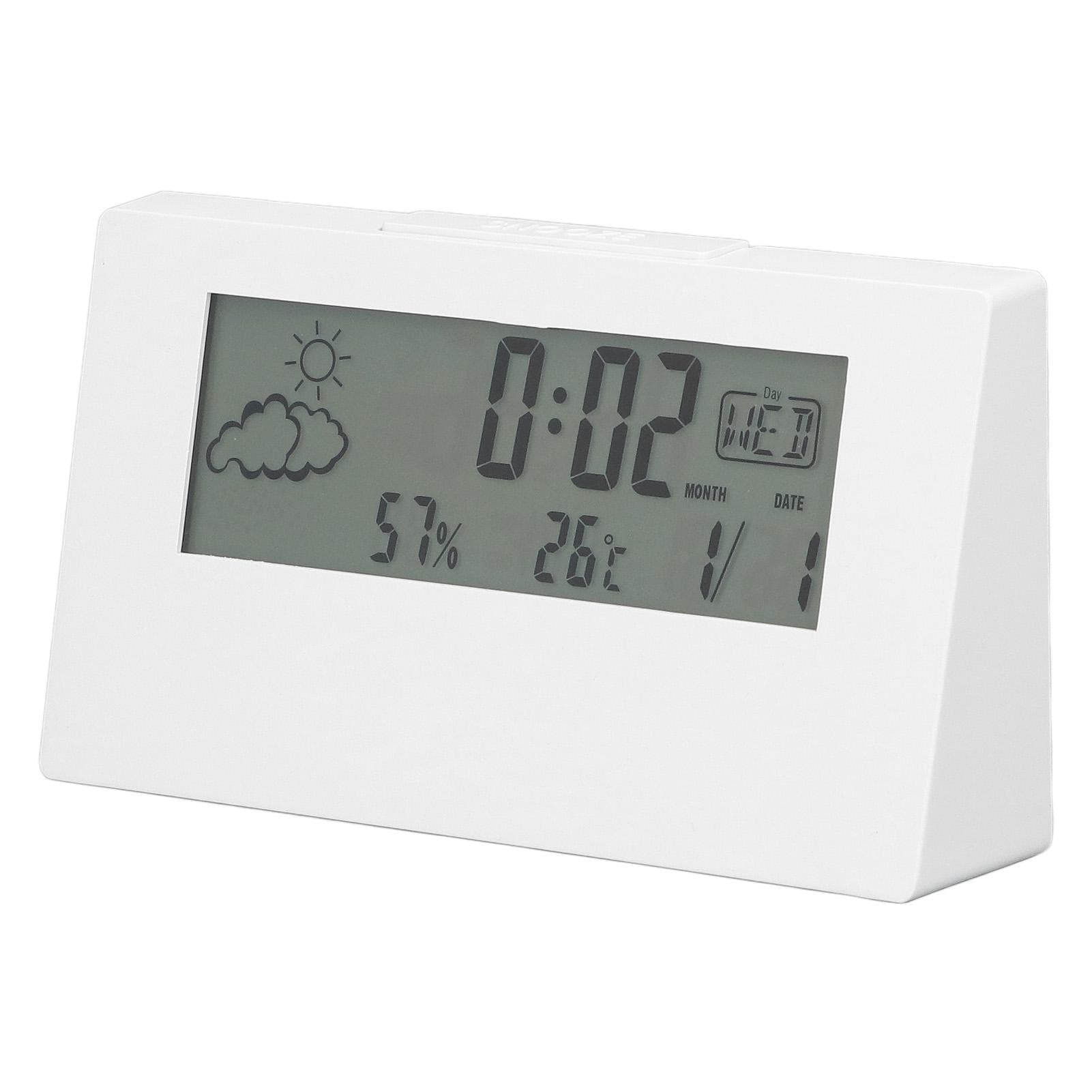 Digital Alarm Clock Snooze Function LCD Time Date Temp Humidity Display Bedside Electronic Clock white