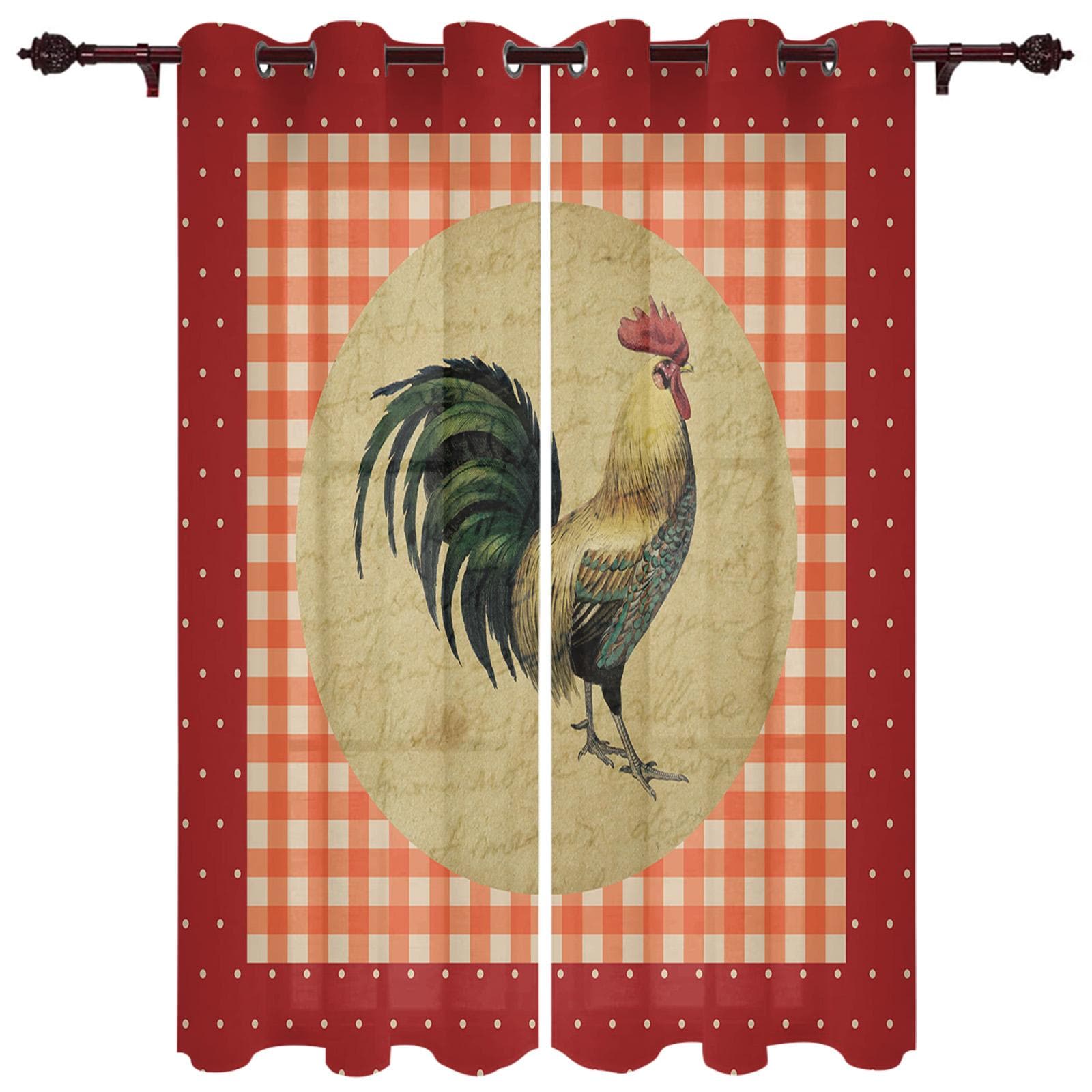 Farm Life Rooster Hen Sunflower Home Decor Window Curtains Bedroom Kitchen Curtain Panel Curtains for Living Room 135W x 60H(cm)