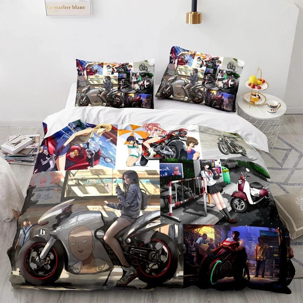 New Classic motorcycle Bedding Set Single Twin Full Queen King Size knight Bed Set Adult Kid Bedroom Duvet cover Sets 3D Print EU Single 135x200cm