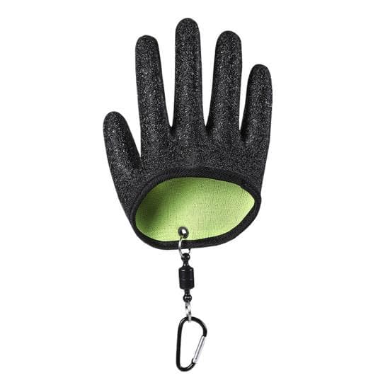1 Pair Fish Catching Gloves with Release Carabiner High Strength Anti-Slip Puncture Proof Fishing Gloves Fishing Accessories Right Hand green/black