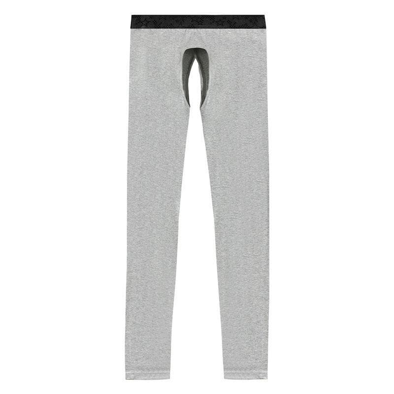 Men's Open Crotch Warm Cotton Leggings - Thin, Tight-Fit Thermal Pants for Middle-Aged and Elderly (Autumn/Winter). XL light gray