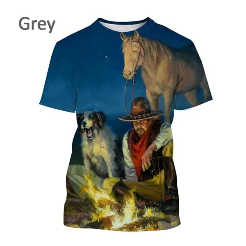 Men's Western Cowboy T-Shirts 3d Print Short Sleeve Graphic Funny Tshirt Casual Oversized Tee Tops Streetwear Mens Clothes M