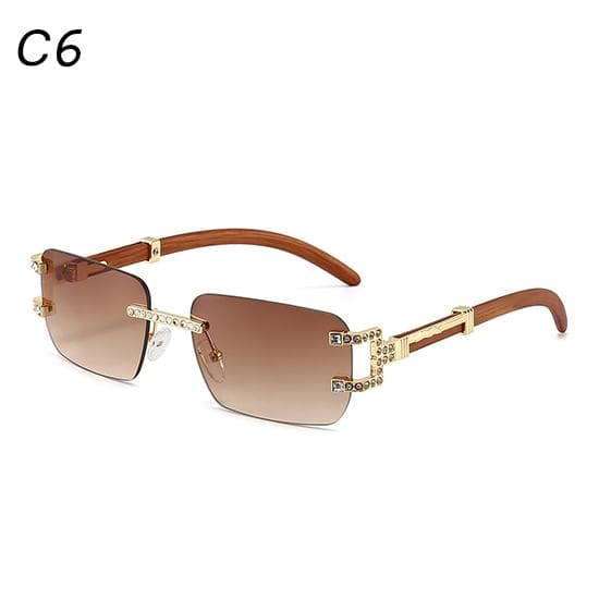 Fashion Rectangle Rimless Sunglasses Women Wood Luxury Brand Designer Trendy Retro Frameless Sun Glasses UV400