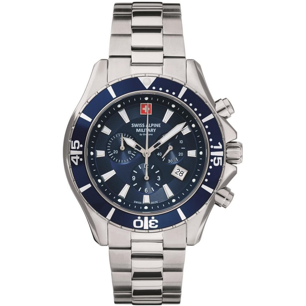 Swiss Alpine Military By Grovana Nautilus Chrono Blue Dial Quartz 7040.9135 100M Men's Watch blue