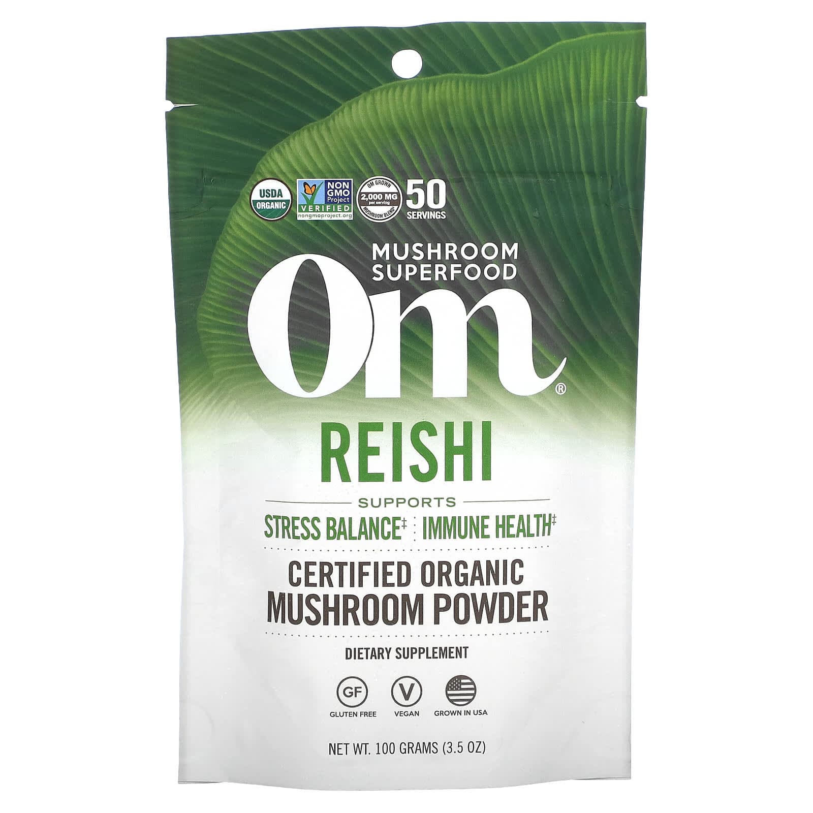 Om Mushrooms, Reishi Mushrooms, 100% Certified Organic Mushroom Powder, 3.5 oz (100 g)