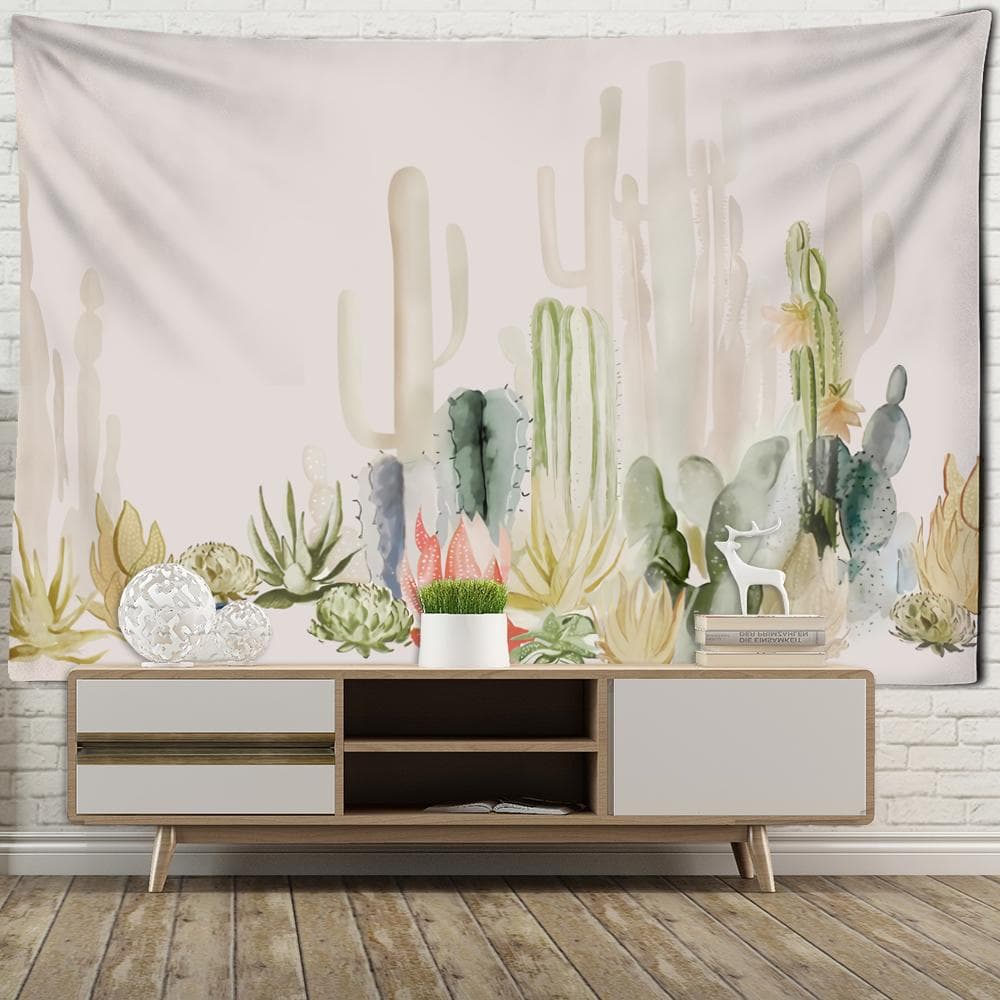 Ink Painting Cactus Tapestry Wall Hanging Tropical Plant Bohemian Simple Witchcraft Psychedelic Living Room Decor 95x70cm