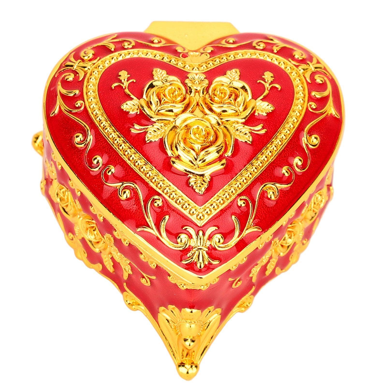 Heart Shaped Jewelry Box Soft Velvet Lining Ladies Girls Vintage Trinket Storage Box for Earrings red