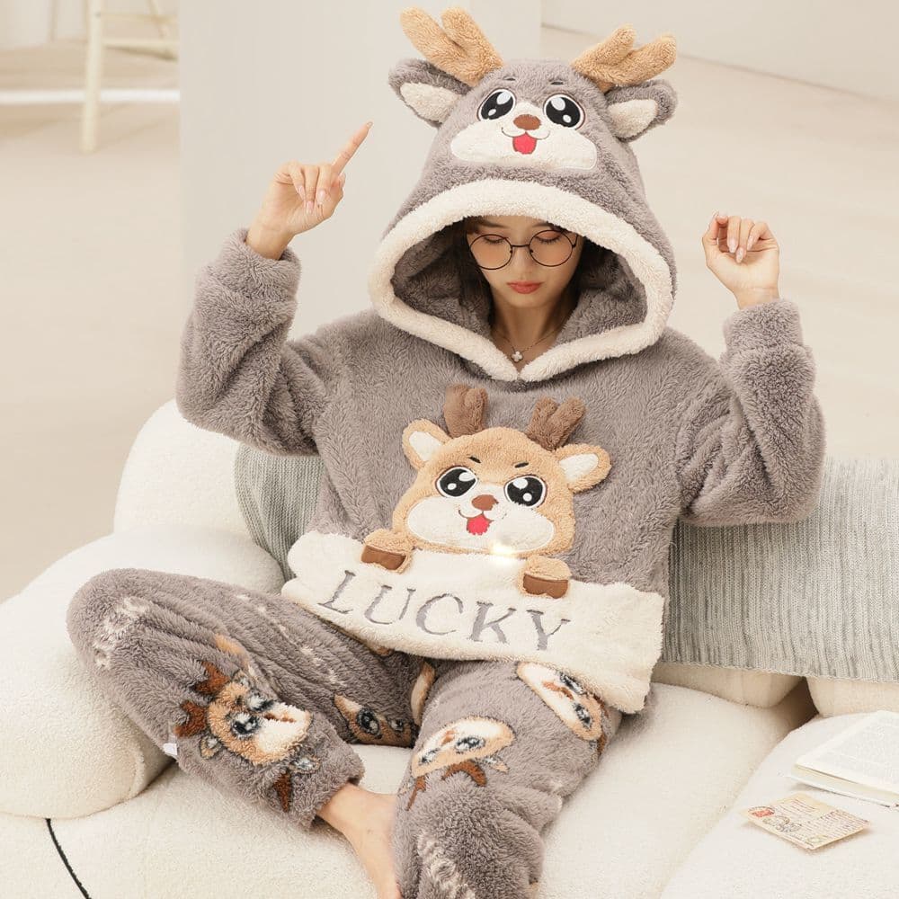 Pajamas Set Thick Winter Flannel Homewear Women Warm Sleepwear Pants Couples Home Trouser S