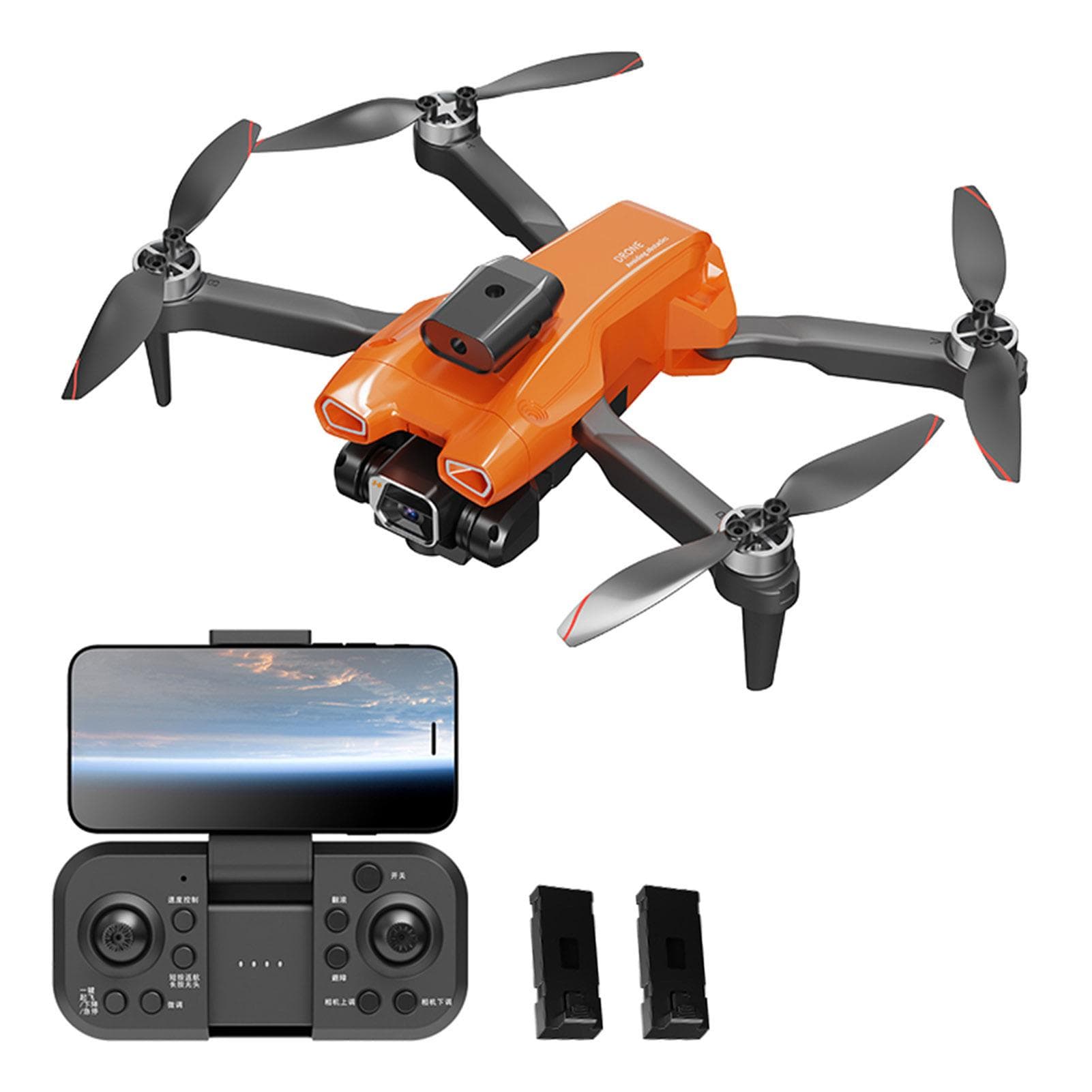 Remote Control Drone with Camera 4K Dual Camera 4-Sided Obstacle Avoidance Brushless Motor Optical 2 battery orange