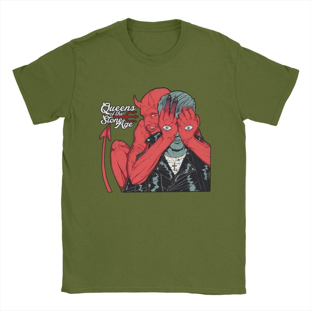 Men Queens Of The Stone Age Band T Shirts Cotton Clothes Vintage Short Sleeve O Neck Tee Shirt Plus Size T-Shirts XXXXXL army green