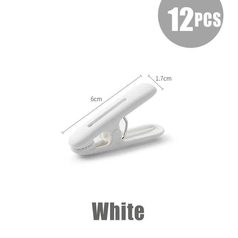 12Pcs/Pack Plastic Clothes Pegs Laundry Clips Multifunctional Windproof Towels Socks Clothespin Hangers white