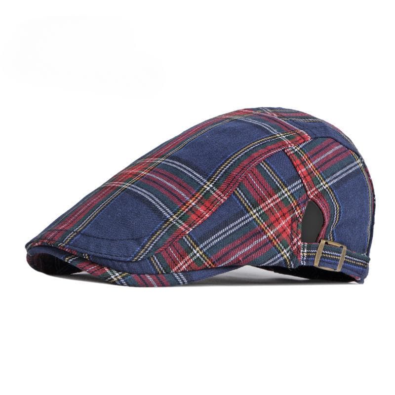 Golexury Spring and Summer Thin Breathable Cap Men's British Retro Beret Women's Bud Top Hat Casual Plaid Visors Hat for Dad Dark blue