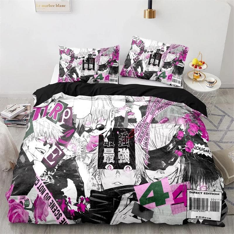 Anime Jujutsu Kaisen Bedding Set,Duvet Cover Comforter Bed Set Quilt Cover Pillowcase,King Queen Twin Size Boys Girls Adults 180x210cm 3pcs