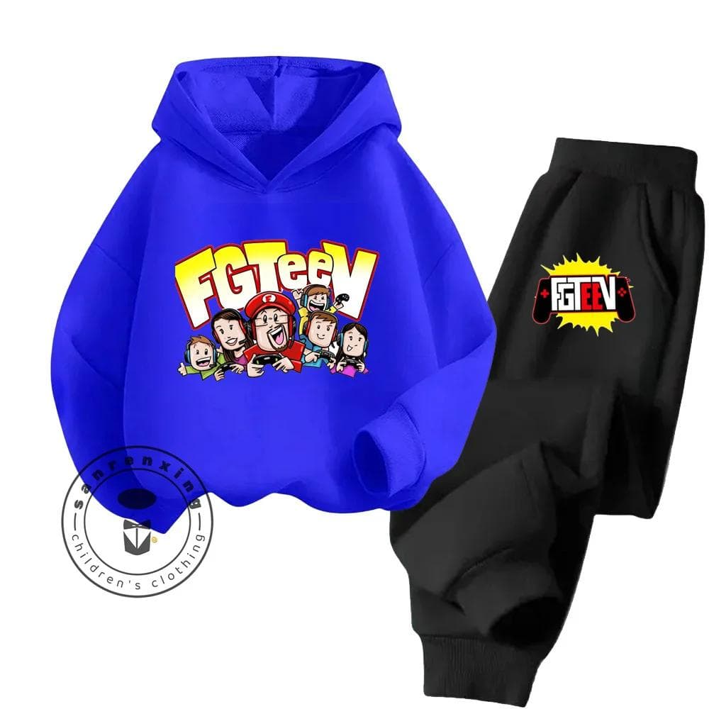 FGTeeV Cartoon Loungewear Ideal for Lazy Weekends Indoors Children's Creative Design Cartoon Printing Pure Cotton Hoodie Set 160