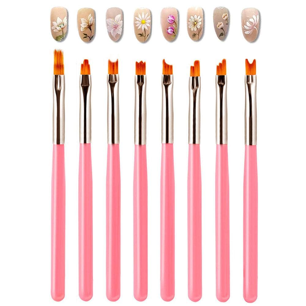 8Pcs Acrylic Nail Brush Flower Drawing Pen Nail Painting Brush Gradient Design Manicure Nail Art Polish Pen Tool pink