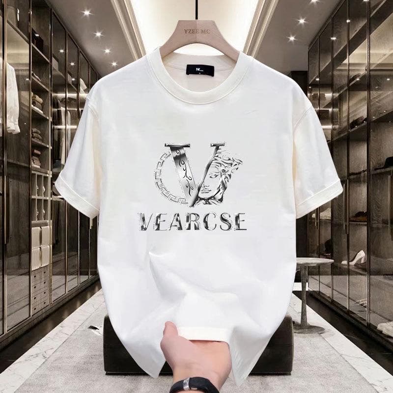 Men's Luxury Korean-Style Cotton T-shirt - Casual, Round Neck, Short Sleeve S