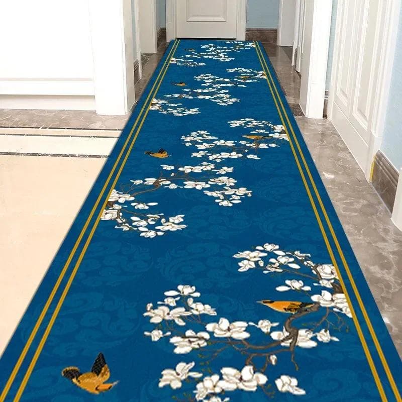 Luxury Corridor Long Carpets For Runner Hallway Blue Gold Jacquard Rug Living Room Hotel Stairway Mat Nonslip Home Kitchen Rug 60X100cm 23.6x39.4in
