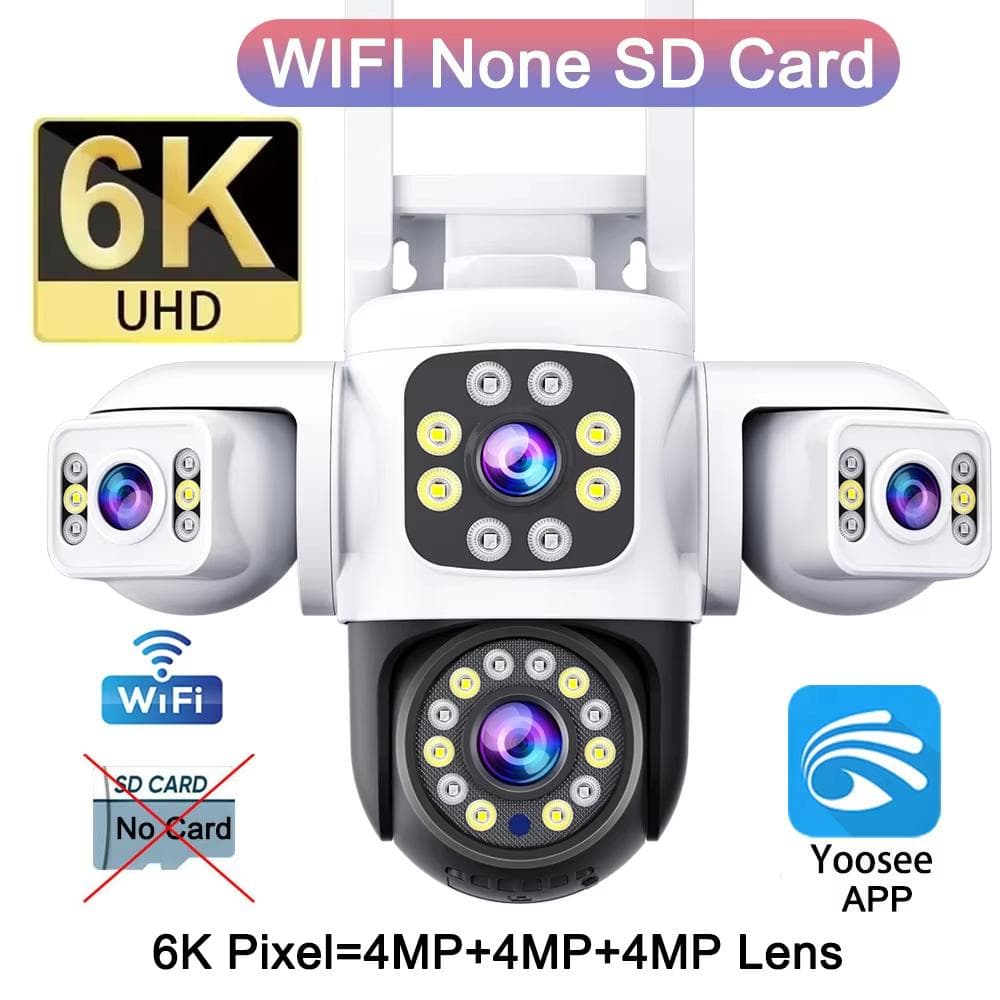 6K 12MP UHD WiFi IP Camera Outdoor Three Screen Three Lens Human Type AI Detection Automatic Tracking Securit Yoosee APP IP CCTV 6k camera