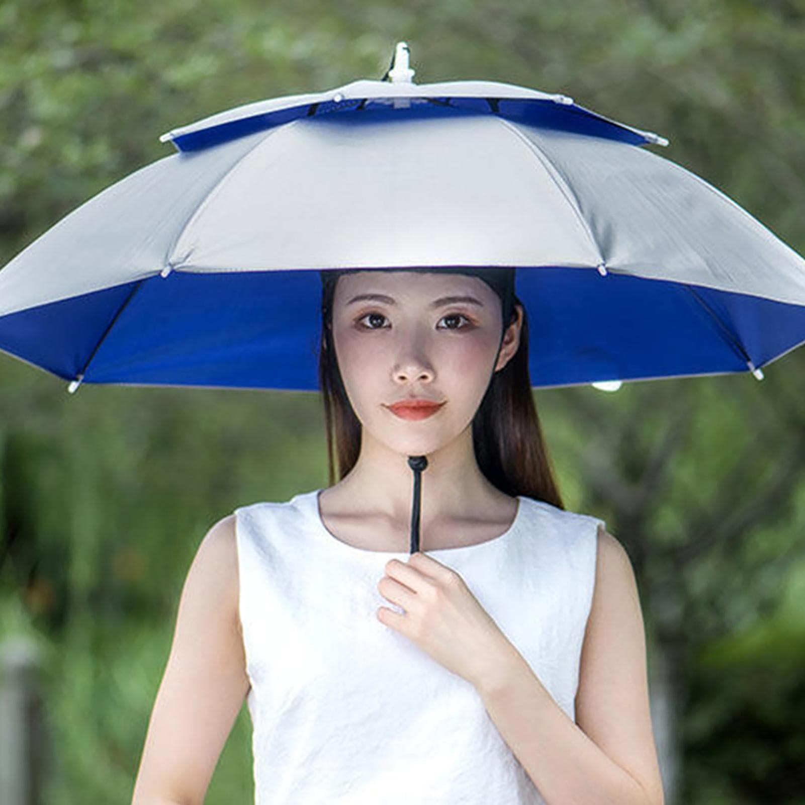 Fishing Hats Double Rainy Umbrella Anti UV Rainproof Sun Protection Fishing UmbrellasSilver