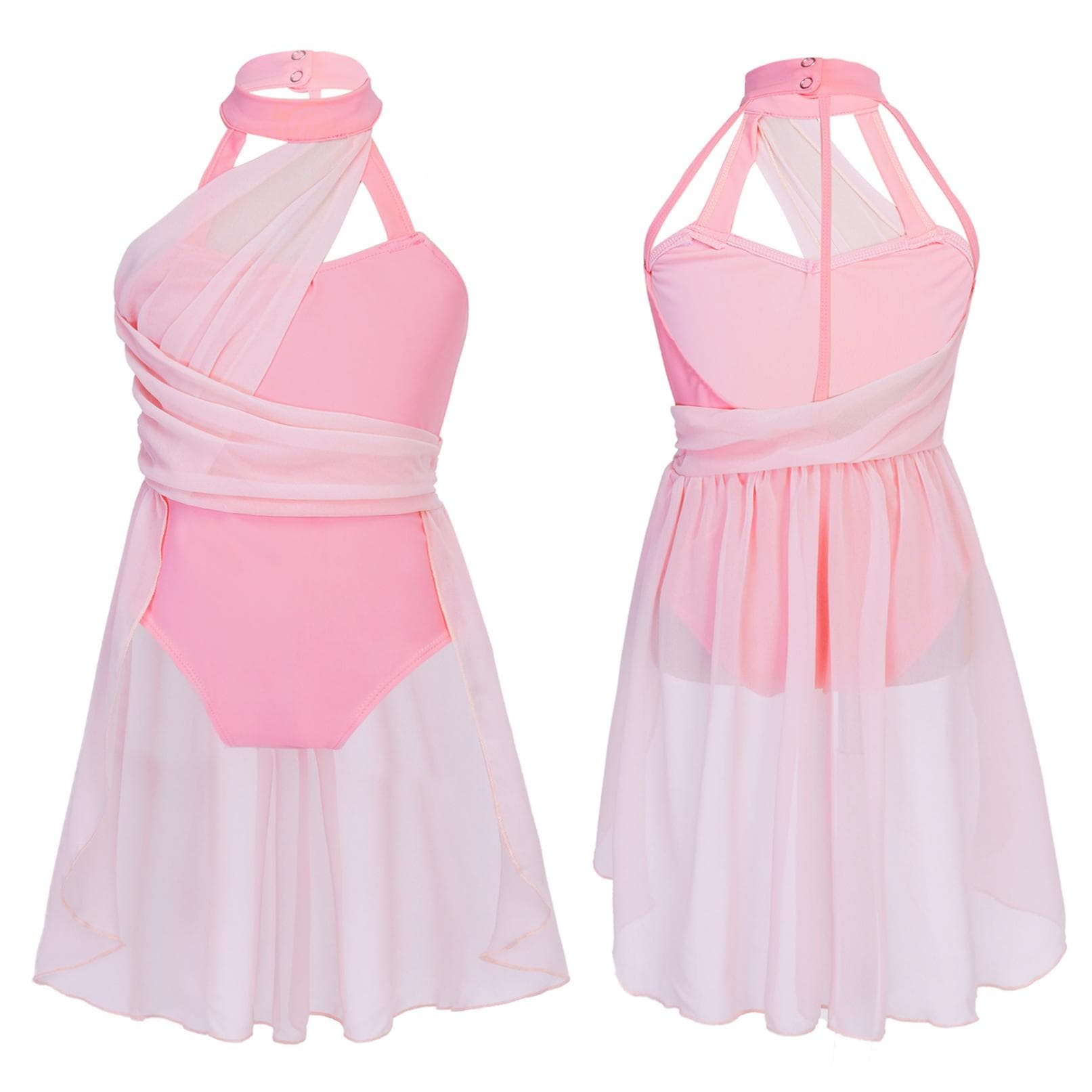 Kids Girls Lyrical Contemporary Modern Dance Costume Hater Ballet Leotard Dress Gymnastic Outfit 11-12 Years pink