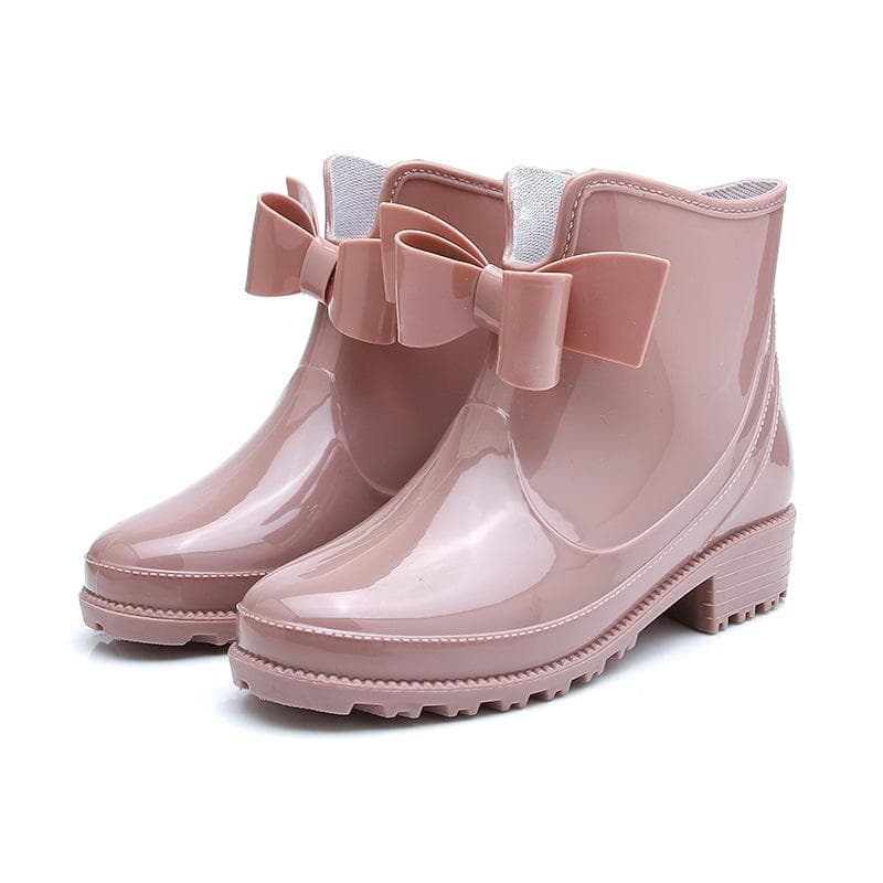 Fashion New Fashion Women Rain Boots Fashion Non-Slip Women's Water Shoes Flat Bottom Women Velvet Short Tube Warm Overshoes 38 pink
