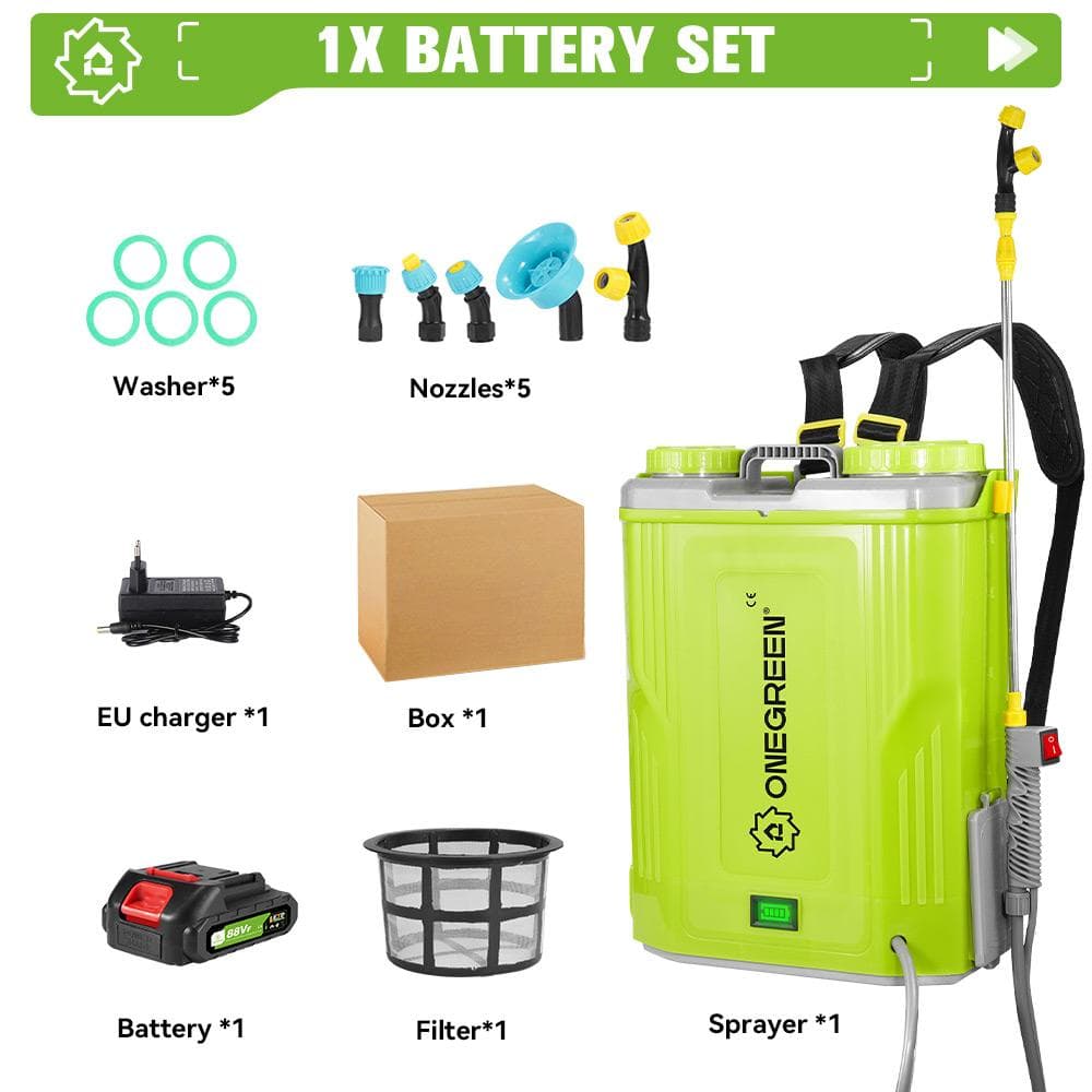 ONEGREEN 20L Electric Sprayer Lithium Sprayer Garden Irrigation Sprayer Digital Display Portable Cordless Agricultural Tools For Makita 18v Battery 1*88VF Battery EU Plug