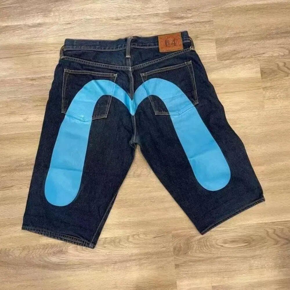 Unisex Y2K Jeans Men Women Hip Hop Cartoon Graphics Streetwear Retro Patchwork Denim Short Retro Loose Denim Casual Shorts XL