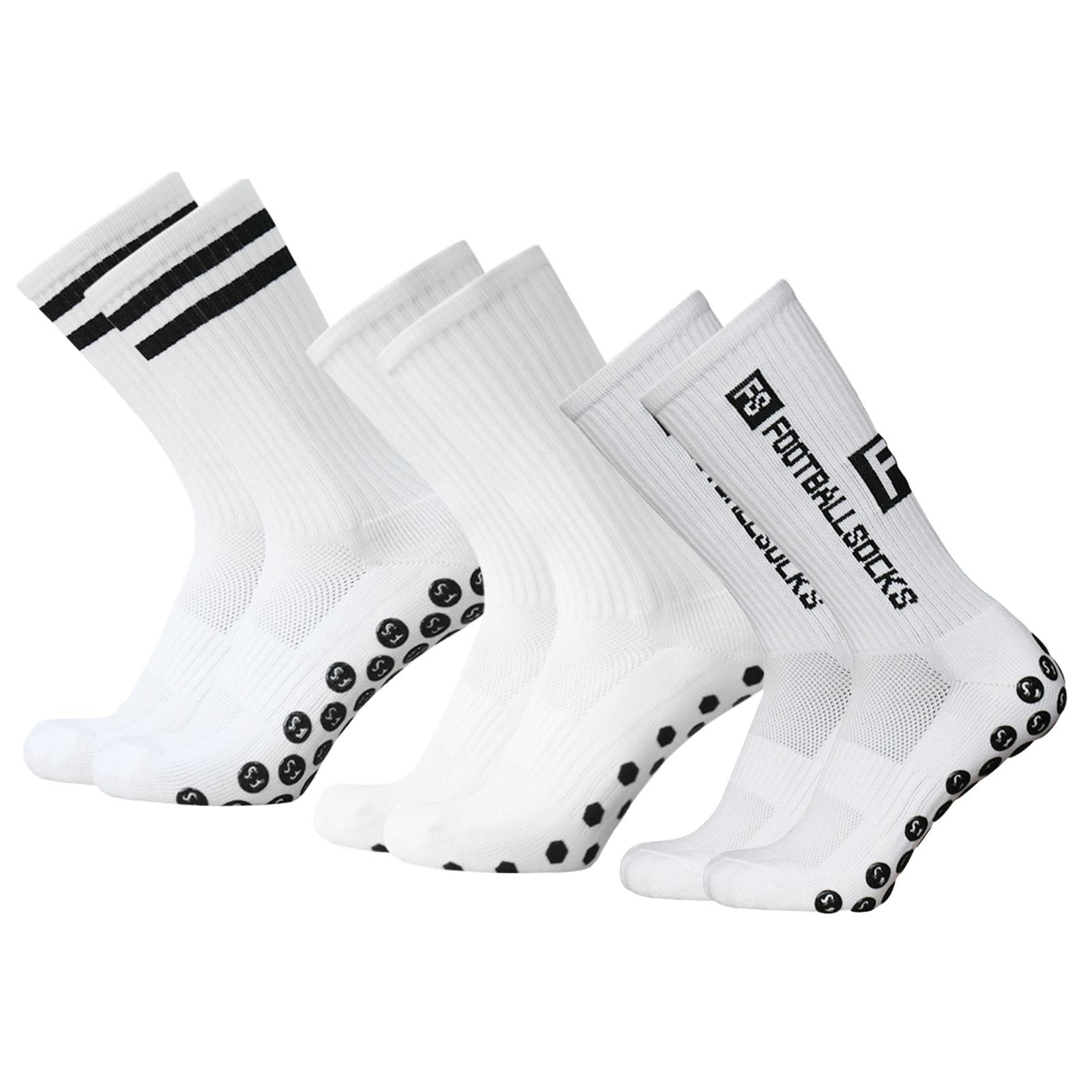 3 Pairs Football Socks Soccer Socks for Adult Men Non-Slip Athletic Socks Outdoor Sports Running Hiking Socks white/black