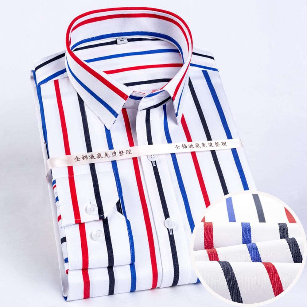 Men's Color Block Striped Wrinkle-Resistant Dress Shirt Long-Sleeve Regular-fit Hidden Button Collar Pocketless Casual Pure Cotton Shirts 43 multicolour