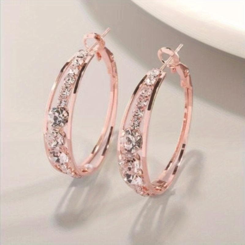 1pair Earrings Exquisite Explosive Style Wind Rhinestone Men's And Women's Earrings Large Circle Earrings Ear Jewelry rose gold
