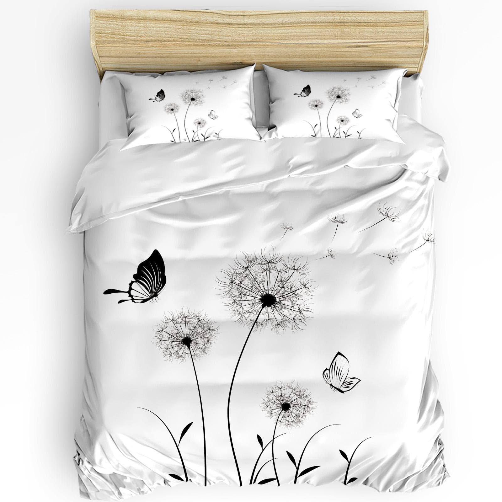 Black And White Dandelion Plant Duvet Cover with Pillow Case Custom 3pcs Bedding Set Quilt Cover Double Bed Home Textile EU single(135x200cm)