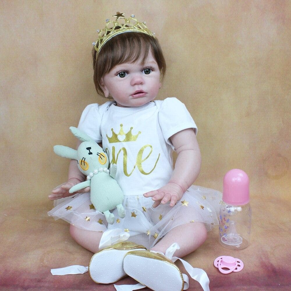 BZDOLL 60 CM Finished 3D-Paint Skin Soft Silicone Reborn Baby Toddler Doll For Girl 24 Inch Cloth Body Toy Princess Dress Up Alive Bebe 60cm 3D-paint Skin Doll