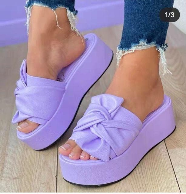 Womens Sandal Thick Bottom Casual Shoes Ladies Leisure Summer Bow-knot Wedges Sandals Women Platform Slipper Large Size 35~43 39 light purple