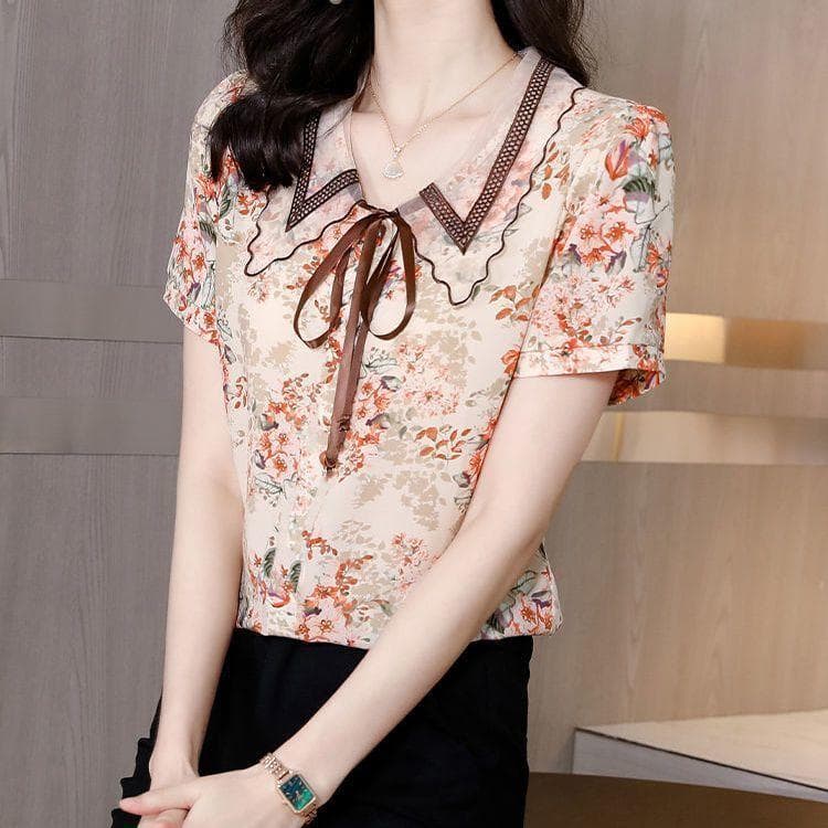 New Slim Blouse for Belly-covering and Slimming Blouse for Summer Age-reducing Mother Chiffon Shirt Loose Slimming Shirt Top 4XL