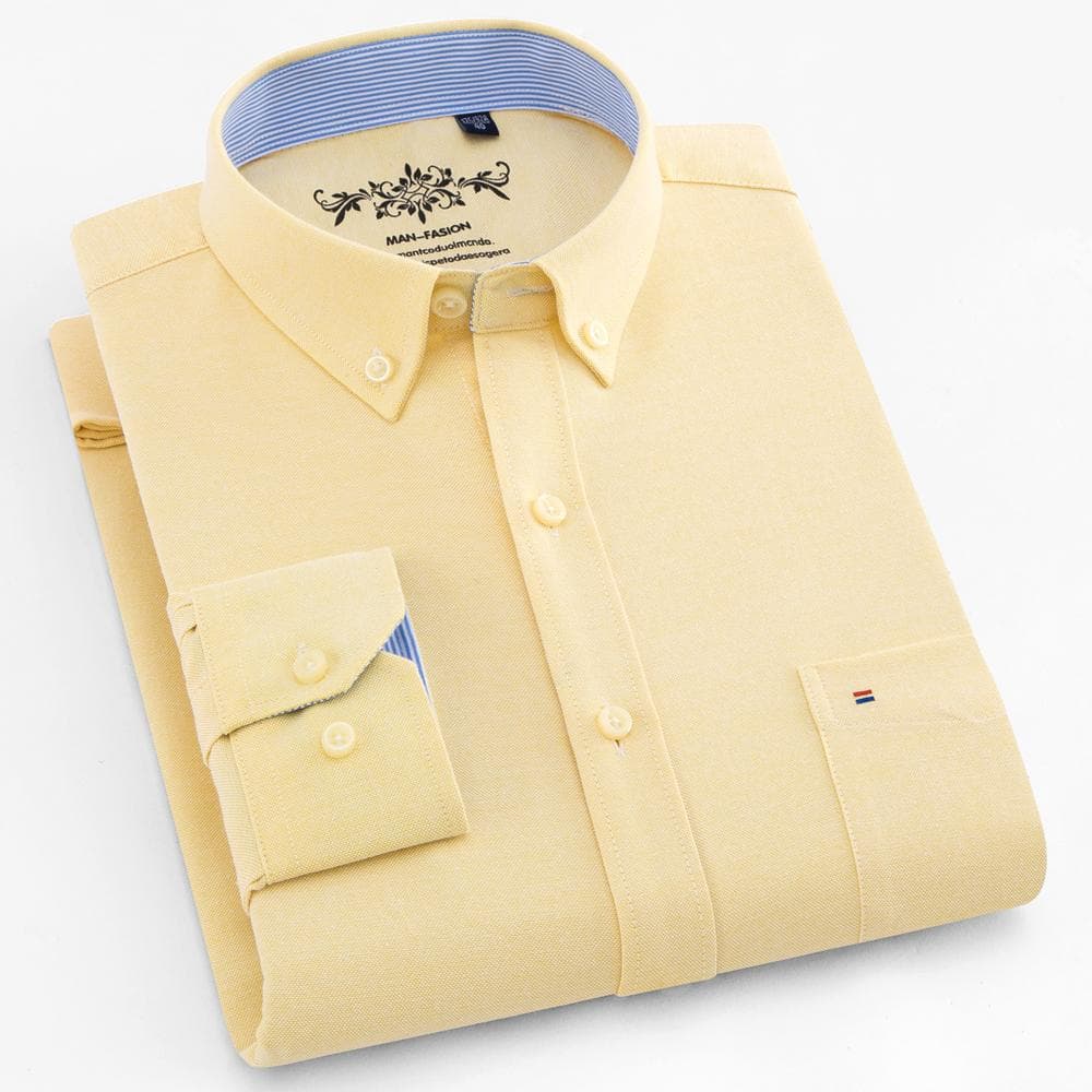 Men‘s Plaid Striped Long Sleeve Oxford Shirt - Premium Quality Breathable, Button Up Design - Ideal for Business & Formal Events 41 yellow