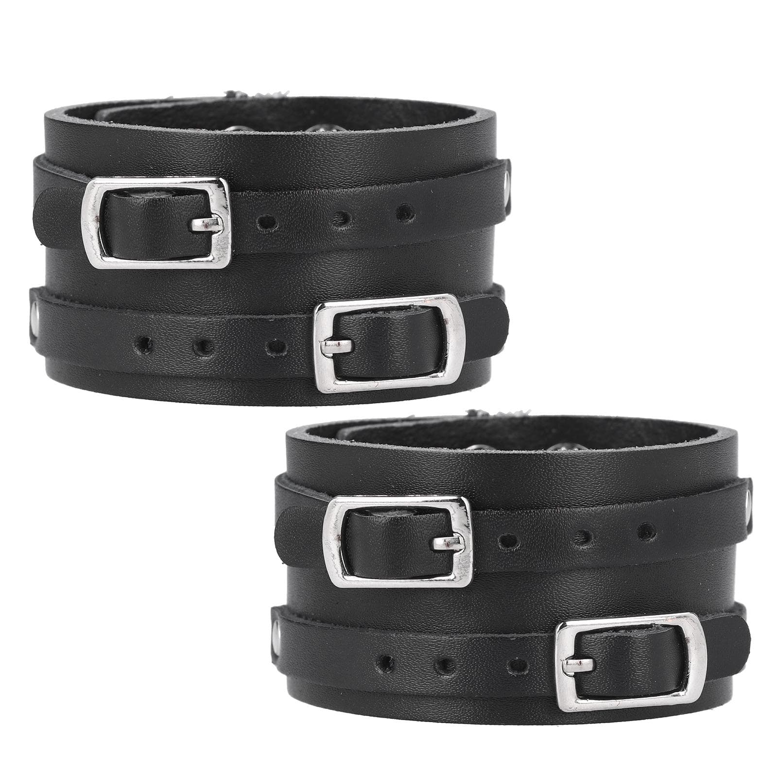 2Pcs Wide Leather Cuff Bracelet Adjustable Punk Artificial Leather Wrist Band Belt