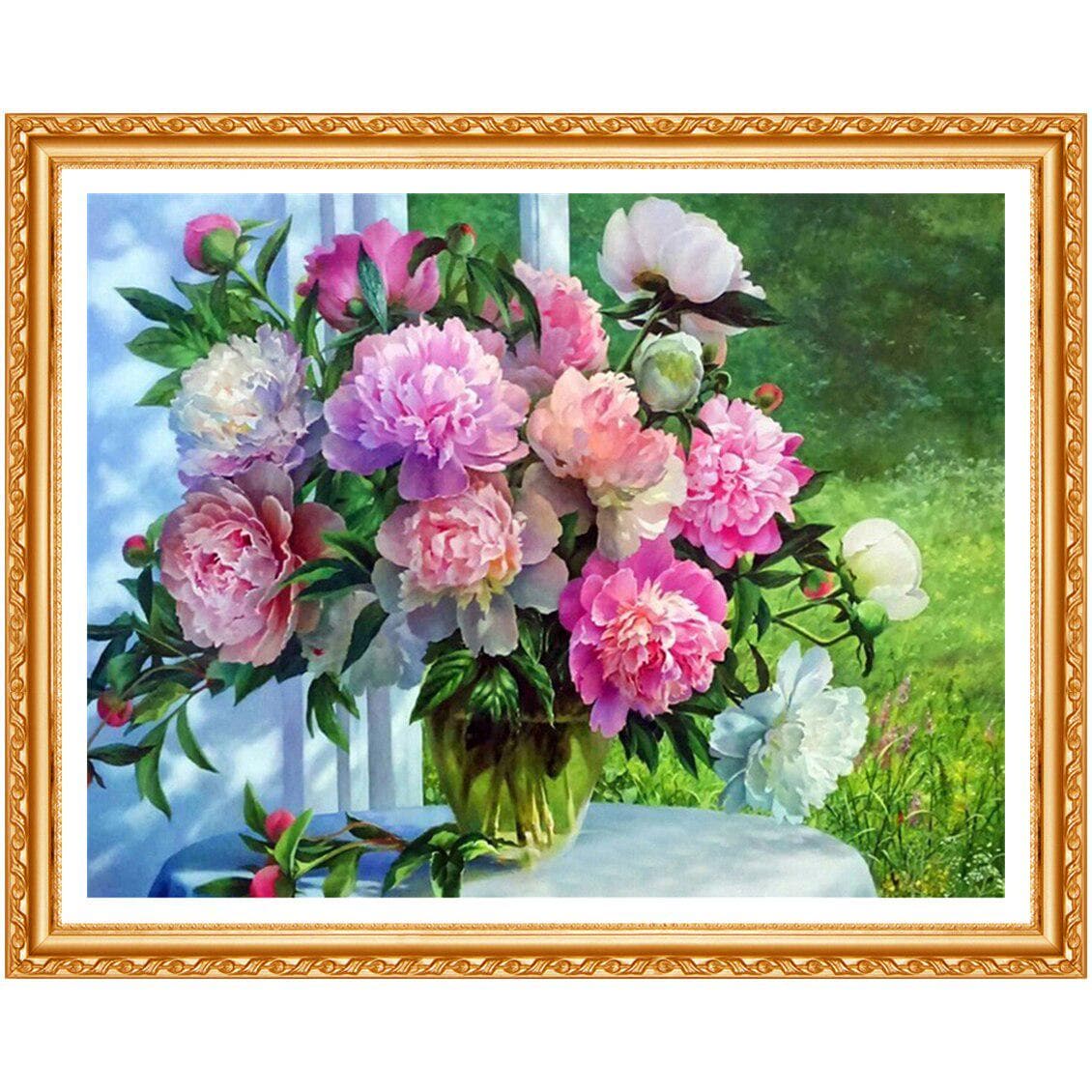 Diamond Embroidery Flowers Picture of Rhinestones Diamond Painting Cross Stitch Peony Needlework 20X30CM